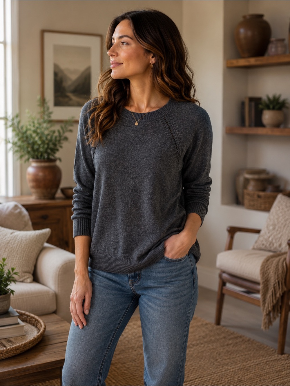 LOFT Charcoal Gray Crewneck Sweater